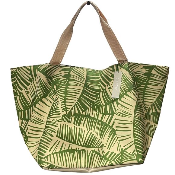 Chico's Tropical Palm Leaf Oversized Tote Bag & Pouch Set - Picture 2 of 15